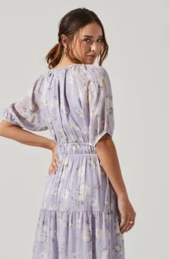 Cinched Waist Tiered Midi Dress -Dresses Sales Store ADR100967 LAVENDERCREAMFLORAL 6