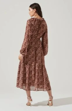 Long Sleeve Floral Button Front Tiered Midi Dress -Dresses Sales Store ADR100998B BLUSH RUSTMULTI 6