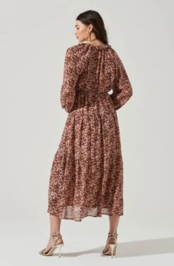 Long Sleeve Floral Button Front Tiered Midi Dress -Dresses Sales Store ADR100998B BLUSH RUSTMULTI 7