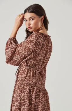 Long Sleeve Floral Button Front Tiered Midi Dress -Dresses Sales Store ADR100998B BLUSH RUSTMULTI 8