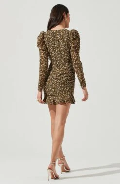 Long Sleeve Ruched Center Dress -Dresses Sales Store ADR101034 BLACKMULTIFLORAL 3