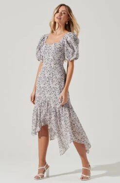 Micaela Floral Puff Sleeve Midi Dress -Dresses Sales Store ADR101039B BLACKYELLOWMULTIFLORAL 0598