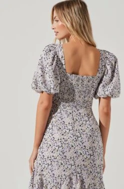 Micaela Floral Puff Sleeve Midi Dress -Dresses Sales Store ADR101039B BLACKYELLOWMULTIFLORAL 0615copy