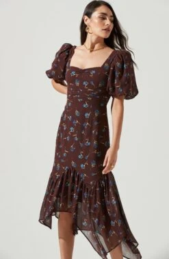 Short Sleeve Asymmetrical Hem Dress -Dresses Sales Store ADR101039 BROWN BLUEFLORAL 3