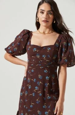 Short Sleeve Asymmetrical Hem Dress -Dresses Sales Store ADR101039 BROWN BLUEFLORAL 4