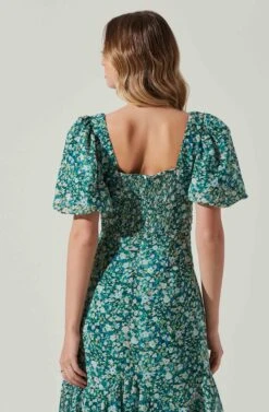 Floral Short Sleeve Asymmetrical Hem Midi Dress -Dresses Sales Store ADR101039 GREENMULTI 5