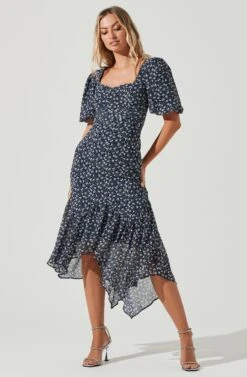 Short Sleeve Asymmetrical Hem Dress -Dresses Sales Store ADR101039 NAVYMULTIFLORAL 1