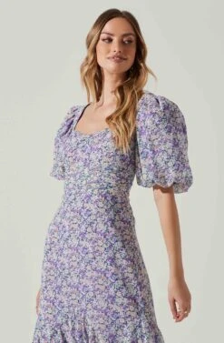 Floral Short Sleeve Asymmetrical Hem Midi Dress -Dresses Sales Store ADR101039 PURPLEMULTIFLORAL 4