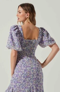 Floral Short Sleeve Asymmetrical Hem Midi Dress -Dresses Sales Store ADR101039 PURPLEMULTIFLORAL 5