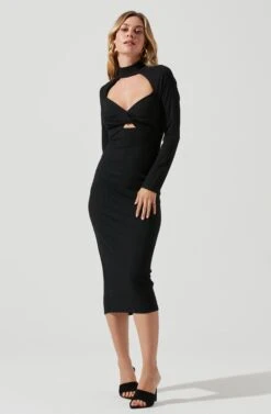 Long Sleeve Twist Bust Midi Dress