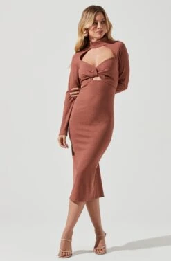 Long Sleeve Twist Bust Midi Dress -Dresses Sales Store ADR101045 DARKBLUSH 1