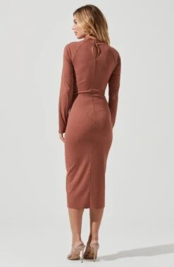 Long Sleeve Twist Bust Midi Dress -Dresses Sales Store ADR101045 DARKBLUSH 3
