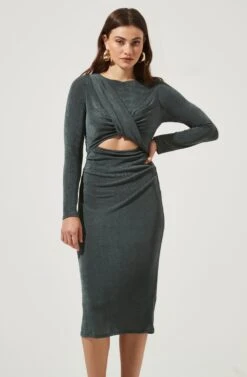 Long Sleeve Twist Front Dress -Dresses Sales Store ADR101047 GREEN 2