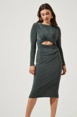 Long Sleeve Twist Front Dress -Dresses Sales Store ADR101047 GREEN 3