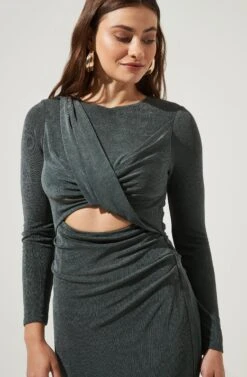 Long Sleeve Twist Front Dress -Dresses Sales Store ADR101047 GREEN 4