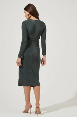 Long Sleeve Twist Front Dress -Dresses Sales Store ADR101047 GREEN 5