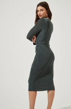 Long Sleeve Twist Front Dress -Dresses Sales Store ADR101047 GREEN 6