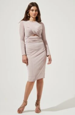 Long Sleeve Twist Front Dress -Dresses Sales Store ADR101047 NUDE 2