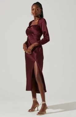 Gracie Long Sleeve Cutout Satin Midi Dress -Dresses Sales Store ADR101065 DEEPWINE 1