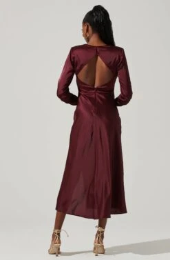 Gracie Long Sleeve Cutout Satin Midi Dress -Dresses Sales Store ADR101065 DEEPWINE 4