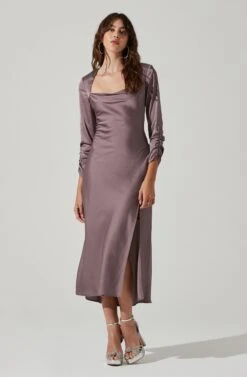 Gracie Long Sleeve Cutout Satin Midi Dress -Dresses Sales Store ADR101065 DUSTYMAUVE 0083