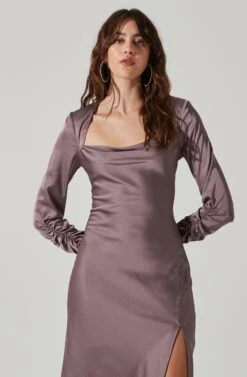 Gracie Long Sleeve Cutout Satin Midi Dress -Dresses Sales Store ADR101065 DUSTYMAUVE 0089
