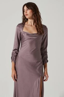 Gracie Long Sleeve Cutout Satin Midi Dress -Dresses Sales Store ADR101065 DUSTYMAUVE 0093