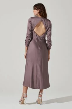 Gracie Long Sleeve Cutout Satin Midi Dress -Dresses Sales Store ADR101065 DUSTYMAUVE 0096