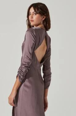 Gracie Long Sleeve Cutout Satin Midi Dress -Dresses Sales Store ADR101065 DUSTYMAUVE 0100