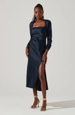 Gracie Long Sleeve Cutout Satin Midi Dress -Dresses Sales Store ADR101065 MIDNIGHT 1