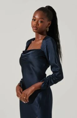 Gracie Long Sleeve Cutout Satin Midi Dress -Dresses Sales Store ADR101065 MIDNIGHT 2