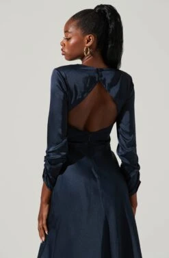 Gracie Long Sleeve Cutout Satin Midi Dress -Dresses Sales Store ADR101065 MIDNIGHT 3