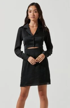 Long Sleeve Center Cutout Shirt Dress