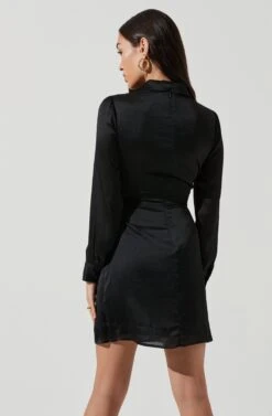 Long Sleeve Center Cutout Shirt Dress -Dresses Sales Store ADR101101 BLACK 2018