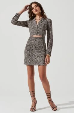 Long Sleeve Center Cutout Shirt Dress -Dresses Sales Store ADR101101 BROWNSKETCH 0415