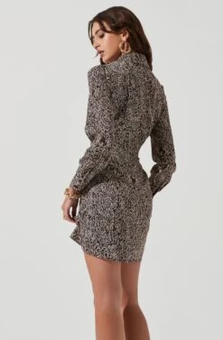 Long Sleeve Center Cutout Shirt Dress -Dresses Sales Store ADR101101 BROWNSKETCH 0433