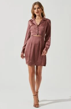 Long Sleeve Center Cutout Shirt Dress -Dresses Sales Store ADR101101 MAUVE 1061