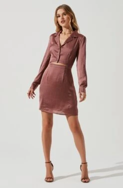 Long Sleeve Center Cutout Shirt Dress -Dresses Sales Store ADR101101 MAUVE 1065