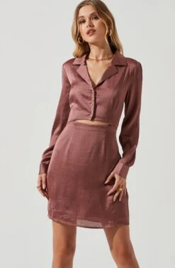 Long Sleeve Center Cutout Shirt Dress -Dresses Sales Store ADR101101 MAUVE 1068
