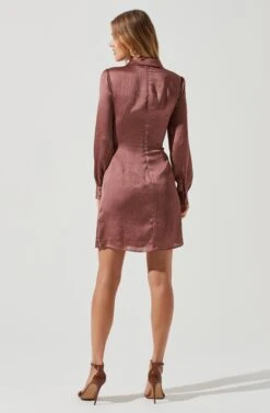 Long Sleeve Center Cutout Shirt Dress -Dresses Sales Store ADR101101 MAUVE 1072