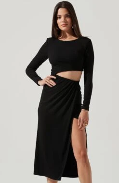 Westwood Long Sleeve Side Cutout Midi Dress -Dresses Sales Store ADR101108 BLACK 2