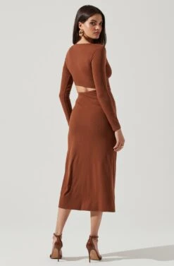 Westwood Long Sleeve Side Cutout Midi Dress -Dresses Sales Store ADR101108 BROWN 3