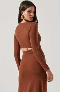Westwood Long Sleeve Side Cutout Midi Dress -Dresses Sales Store ADR101108 BROWN 4