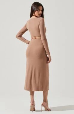 Westwood Long Sleeve Side Cutout Midi Dress -Dresses Sales Store ADR101108 NUDE 3