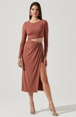 Westwood Long Sleeve Side Cutout Midi Dress -Dresses Sales Store ADR101108 PINK 1