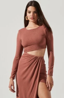 Westwood Long Sleeve Side Cutout Midi Dress -Dresses Sales Store ADR101108 PINK 2