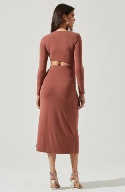 Westwood Long Sleeve Side Cutout Midi Dress -Dresses Sales Store ADR101108 PINK 3