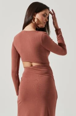 Westwood Long Sleeve Side Cutout Midi Dress -Dresses Sales Store ADR101108 PINK 4