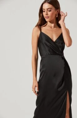 Twist Front Satin Midi Dress -Dresses Sales Store ADR101132B BLACK 0799