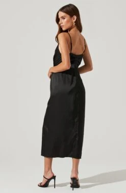 Twist Front Satin Midi Dress -Dresses Sales Store ADR101132B BLACK 0803